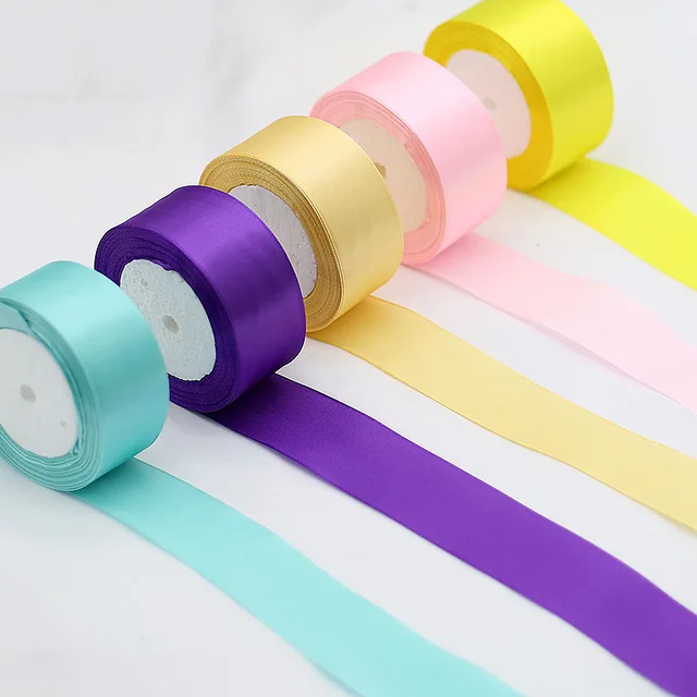 Cheap Price 4CM*25Y Solid Color Polyester Satin Ribbon Roll For Flower Bouquet Gift Box Packing