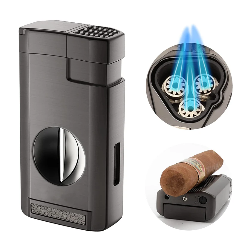 New Cigar Lighter V Cutter With Cigar Triple Flame Cigar Lighters ...