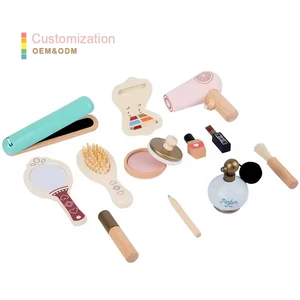 Wooden Girl Play Pretend Play Kids Wooden Dressing up Game Makeup Kit Role Storage Bag Pretty Girls Makeup Toys