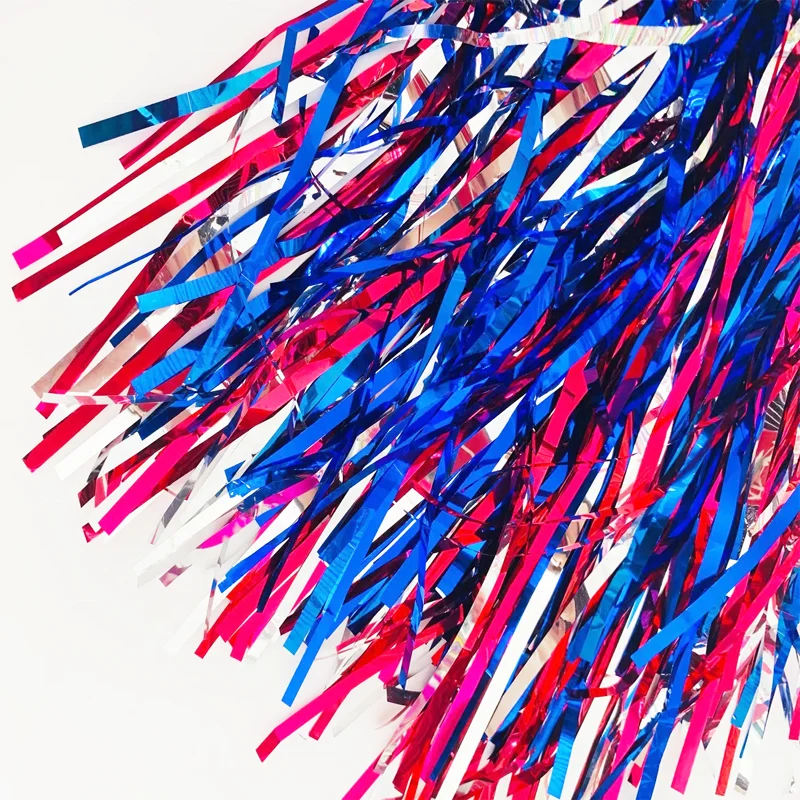 Hot Sale Patriotic 4th July Cheap Tinsel Cheerleading Pom Poms Party Favor Mardi Gras Supplies Party Ornaments