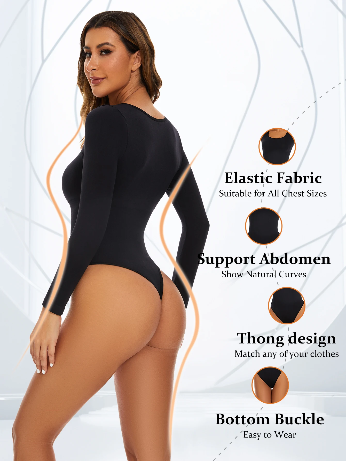 C6267 2023 Autumn New Seamless Thread Square Neck Waist Waist Buckle Shaping Bodysuit