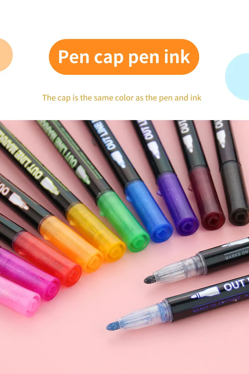 Good Quality Permanent Ink Marker Pens 24 Colors Outline Double Line