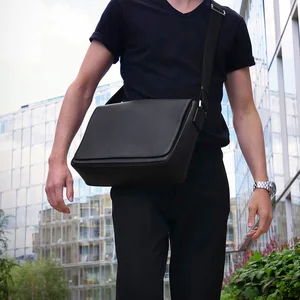 Custom Logo Luxury Pebble Leather Black City Men's Crossbody Shoulder Messenger Bag for Men