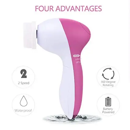 5 in 1 Face Exfoliating Electric Facial Cleaner Silicone Scrub Pore Cleaner Spin Sonic Facial Cleansing Brush for Home