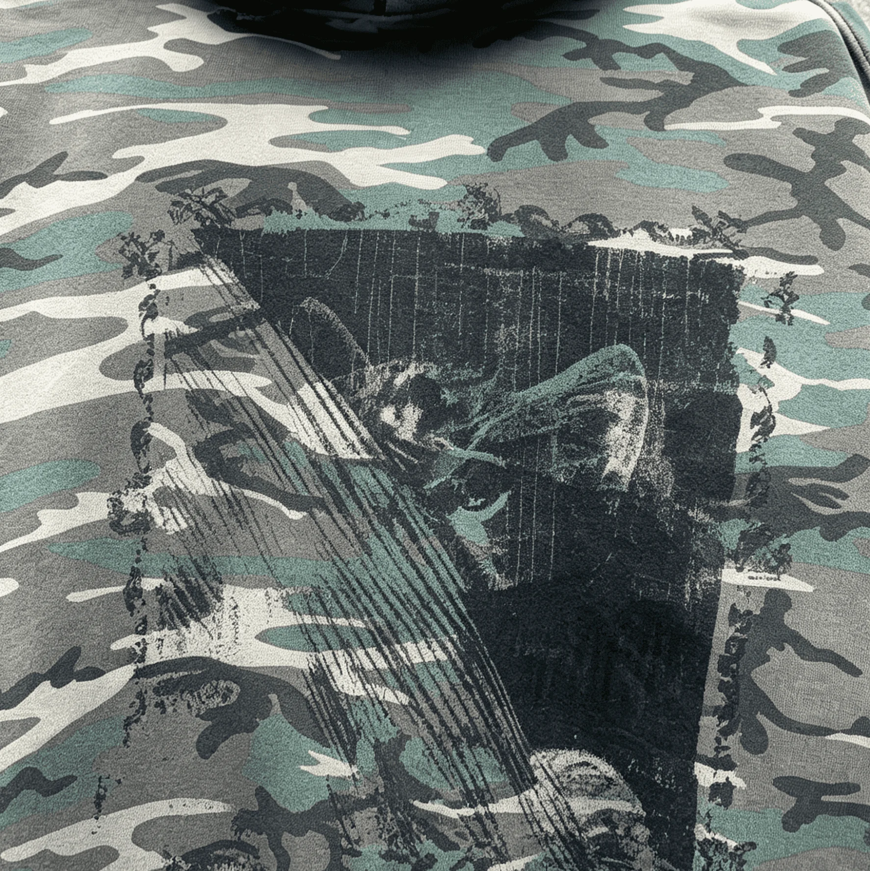 Custom Vintage Washed Camouflage All Over Print Full Zip Heavyweight Cotton Distressed Streetwear Hoodie Men gallery 3