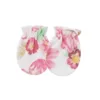 Guantes elásticos con diseño de crisantemos sobre fondo blanco.