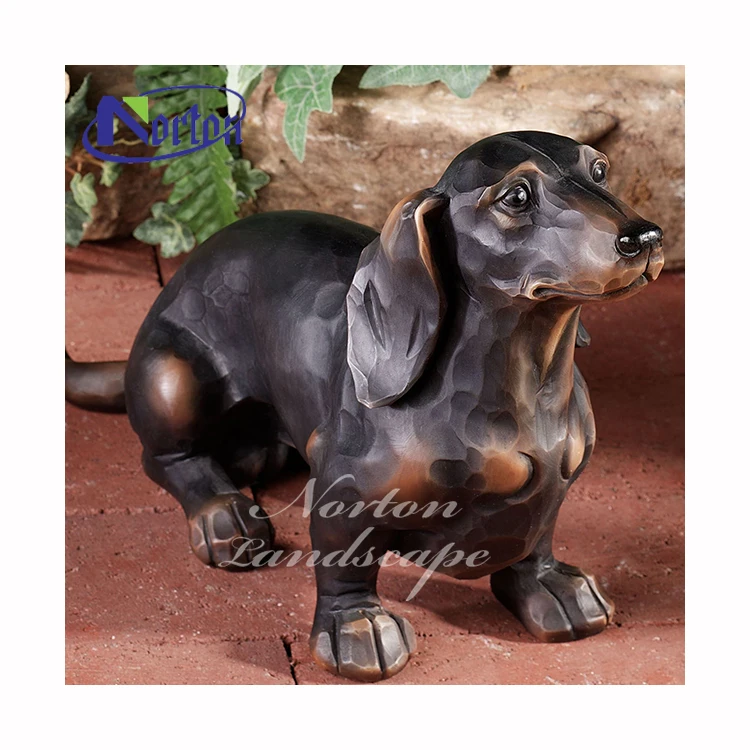 屋外の庭の装飾メタルアート動物犬等身大真鍮ブロンズダックスフント像