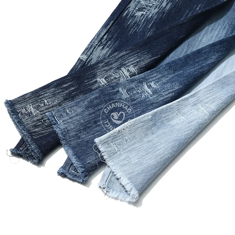 Friction Pattern Thread Picking Blue 80% Cotton Jacquard Denim Fabric for Jeans 10.5Oz High Quality Denim Fabric Wholesale