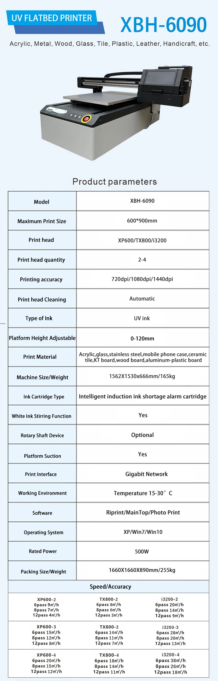 A1 6090 UV Flatbed Inkjet Printer