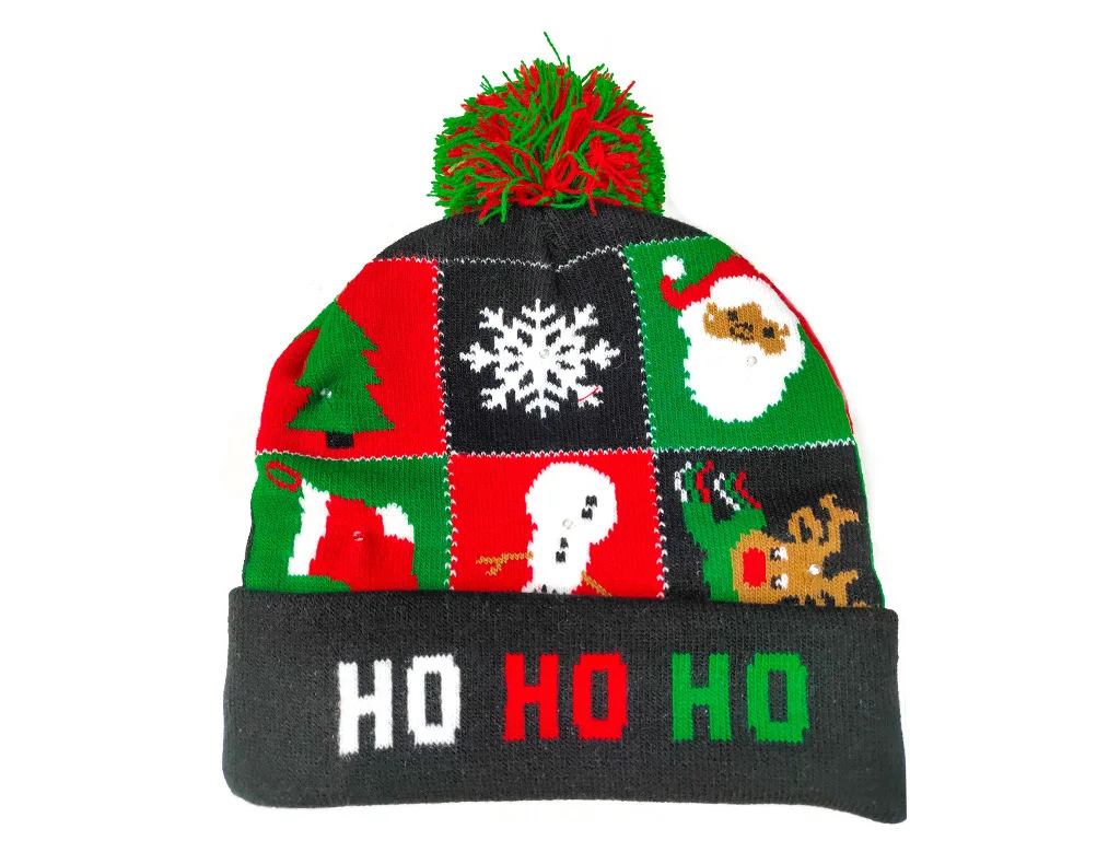 2022 New Winter Festival Xmas Party Santa Pompom Led Hats Kids Led Light-up Caps Women Men Led Christmas Knitted Beanies Hat