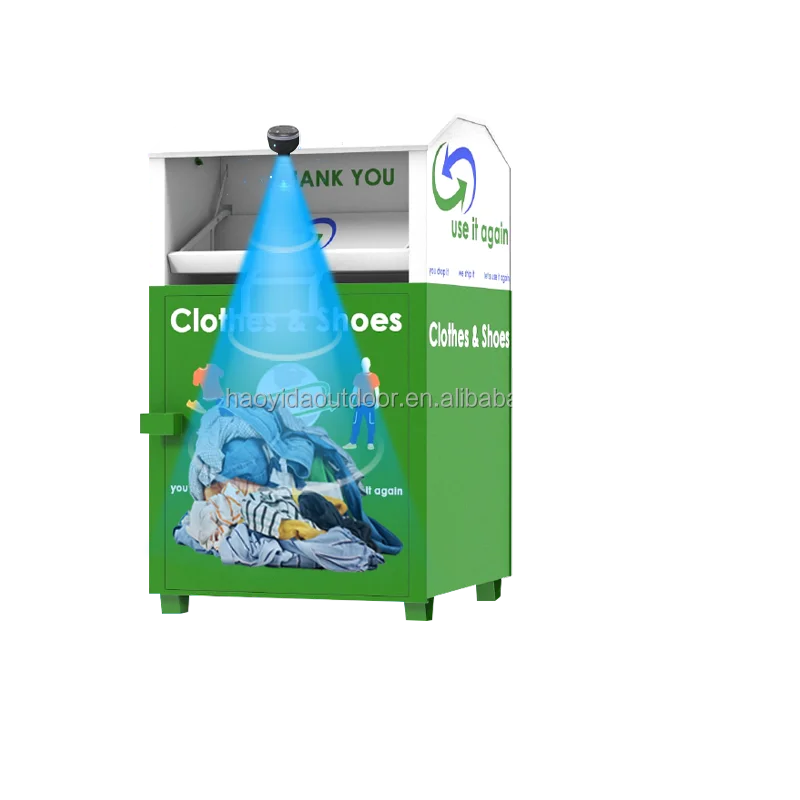 Customized Used Clothes Collection Banks Standing Metal Donate Recycle Bin Clothes Drop Boxes