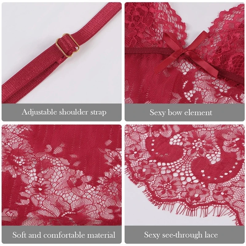 Women Lace Side Slip Patchwork Slim Sling Sleepwear Satin Exotic