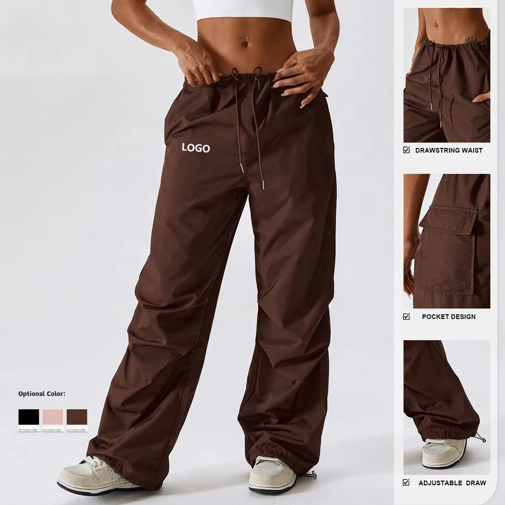 New Style Women Street Wear Low Draw Cord Waist Trousers Baggy Balloon Cargo Parachute Pants Casual Women's Pants
