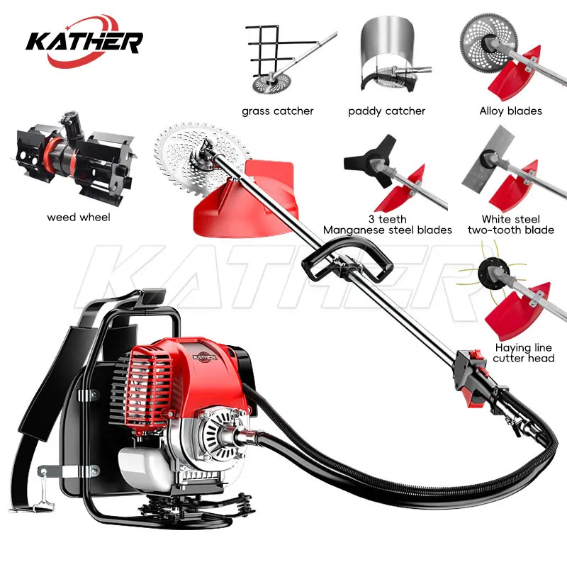 KATHER Farm Garden Grass Cutting Machine Trimmer Two Stroke Four Stroke Knapsack Side-mount Gasoline Lawn Mower Weeding Machine