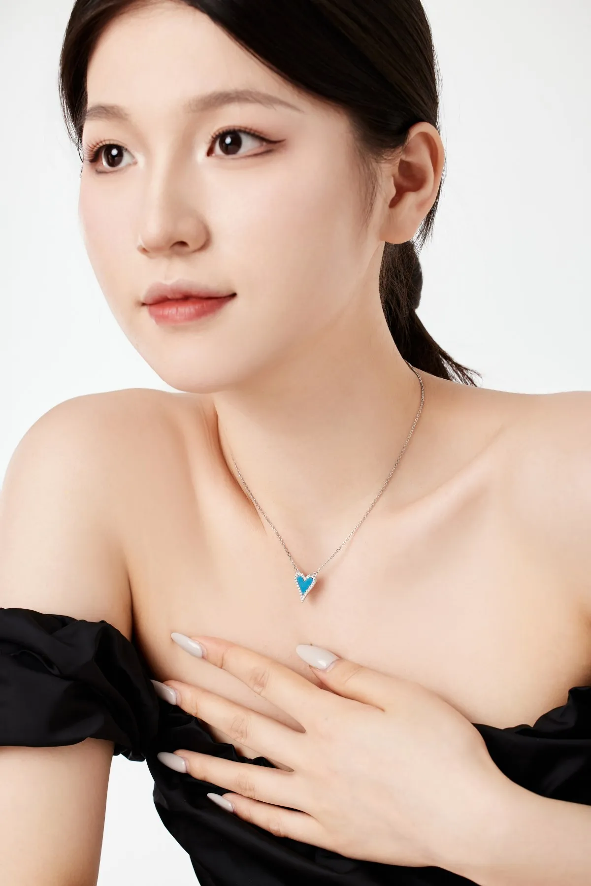 KAKODIY Matte Fine Jewelry 925 Sterling Silver Chain Blue Black Agate Necklace Pendant Cubic Zircon Zircon Heart Necklace for Women detail 5