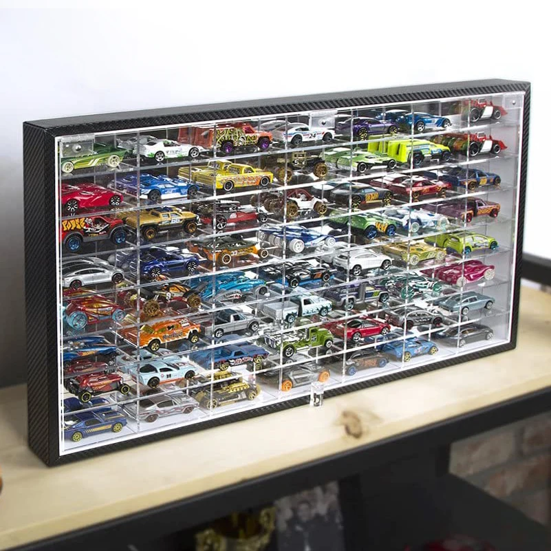Vetrina Per Hot Wheels Da 60 Scomparti - Display In Plastica Bianca Con Coperchio Trasparente, Per Collezioni Ordinate E In Vista