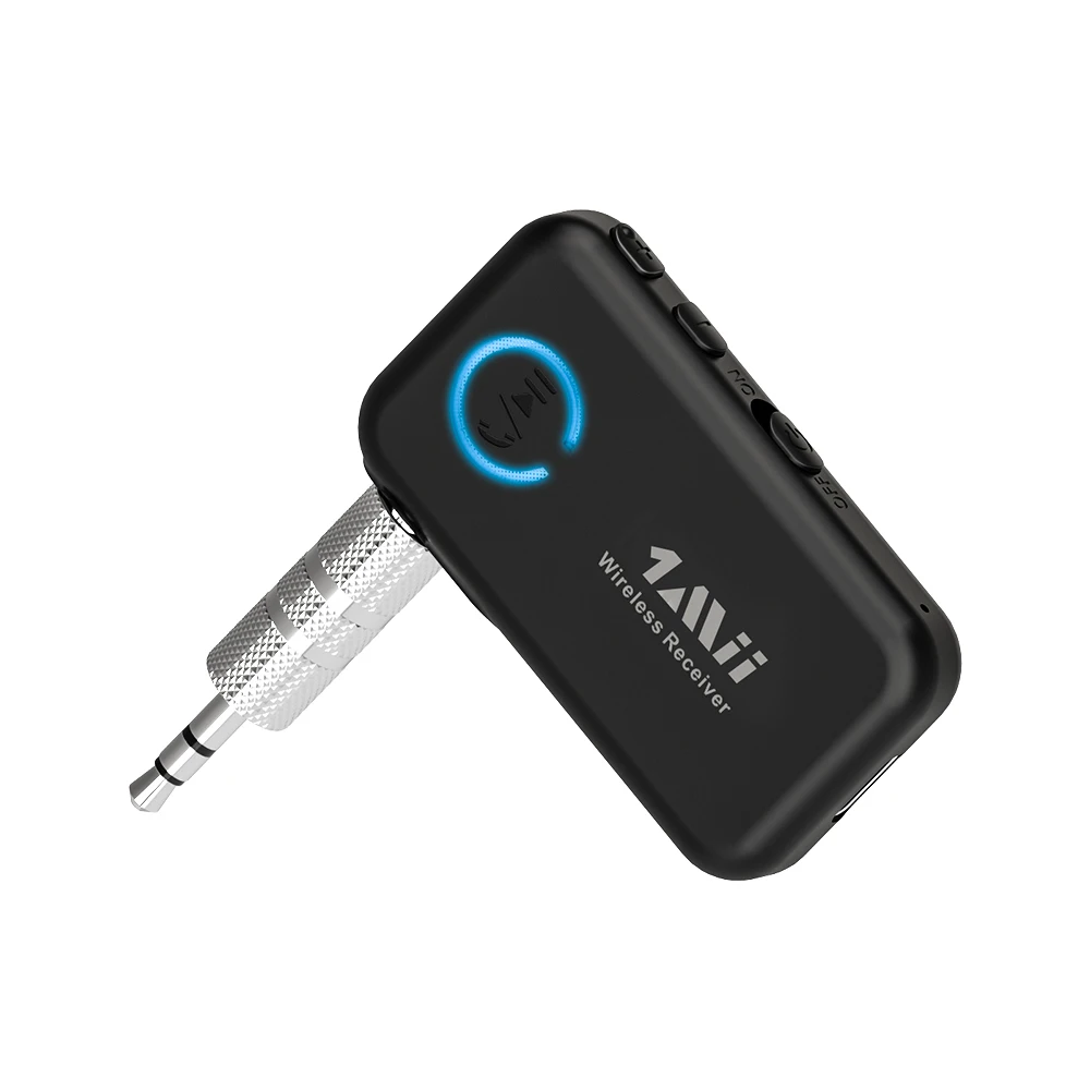 1Mii Bluetooth 5.1-ontvanger, Bluetooth audio-adapter voor muziekstreaming-geluidssysteem, draadloze audio-adapter met 3,5 mm RCA voor luidspreker, stereo-installatie, basmodus, 12 uur speeltijd