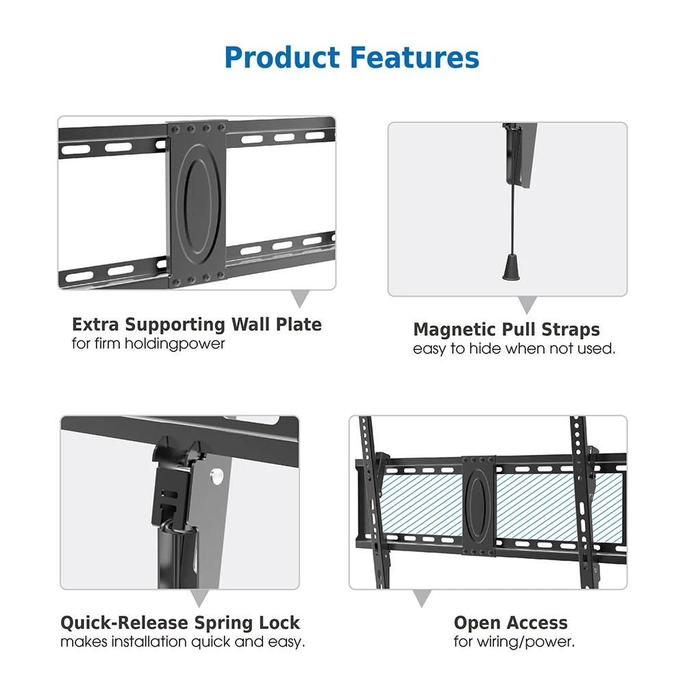 CHARMOUNT Max VESA 600x400mm Extra Supporting Wall Plate Magnetic Pull Straps Tilt 10 Degrees TV Bracket Wall Mount
