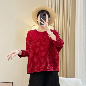 2025 Spring Autumn Collection Factory Wholesale Loose Casual Women's Large Size Long Sleeve Miyake Pleated Blouse Shirts