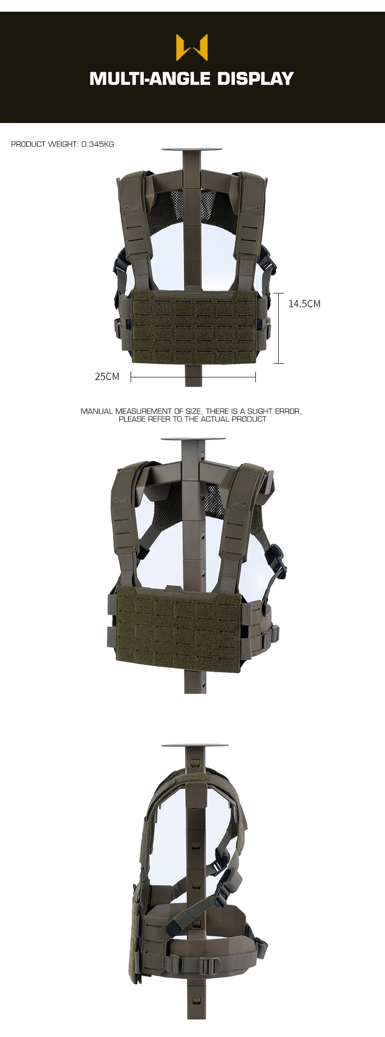 Taktische K-Modular-Brusttasche mit Schultergurten, atmungsaktives Mesh-Gewebe, passend für K-Z Airsoft Placard Admin Pouch – Detail 2