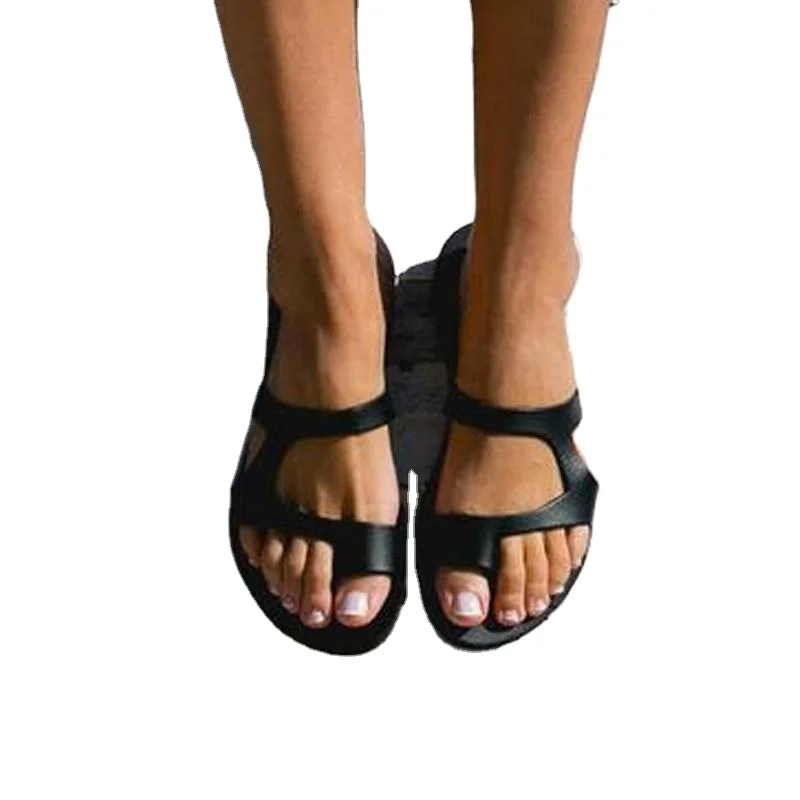 black toe ring flat sandals