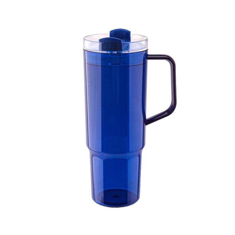 Wholesale Big Capacity  Plastic Single Wall Tumbler With Handle Plastic Travel Coffee Mug BPA Free