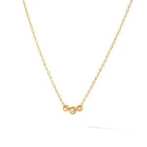MW Waterproof 18K Gold Plated Gradient Round Zirconia Pendant Tiny Dainty Chain Necklace Stainless Steel Fashion Jewelry