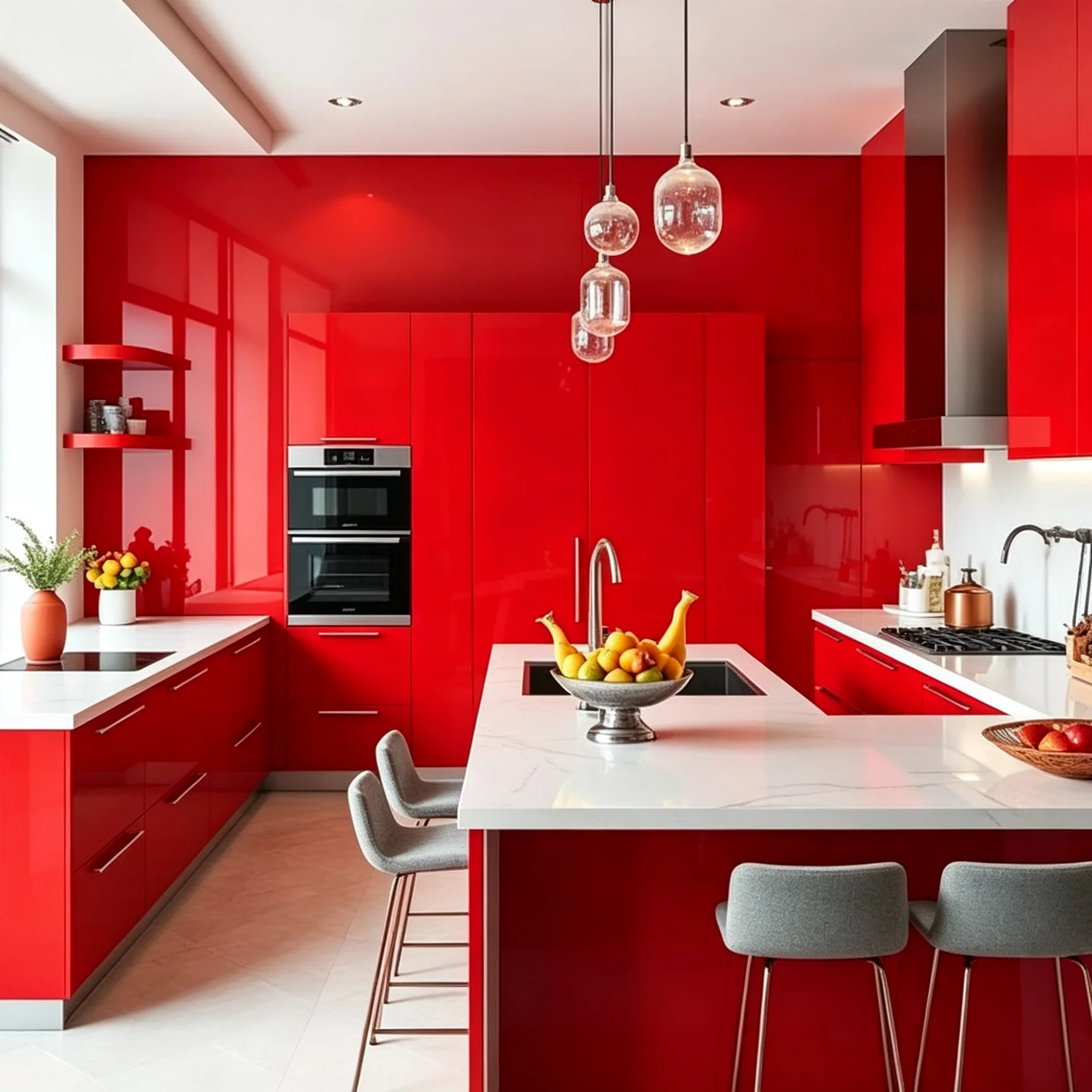 Modern Lacquer Kitchen Cabinets for Sale Modern 2026 Fiber Prefabricated Complete Set  Gray Glossy  Kitchen Cabinet