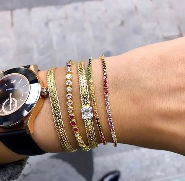 Tiramisu Bracciale Arcobaleno Con 7 Charms Colorati - Argento 925 Placcato Oro Rosa - Zirconi - Regolabile 16+3 Cm - Gioiello Donna