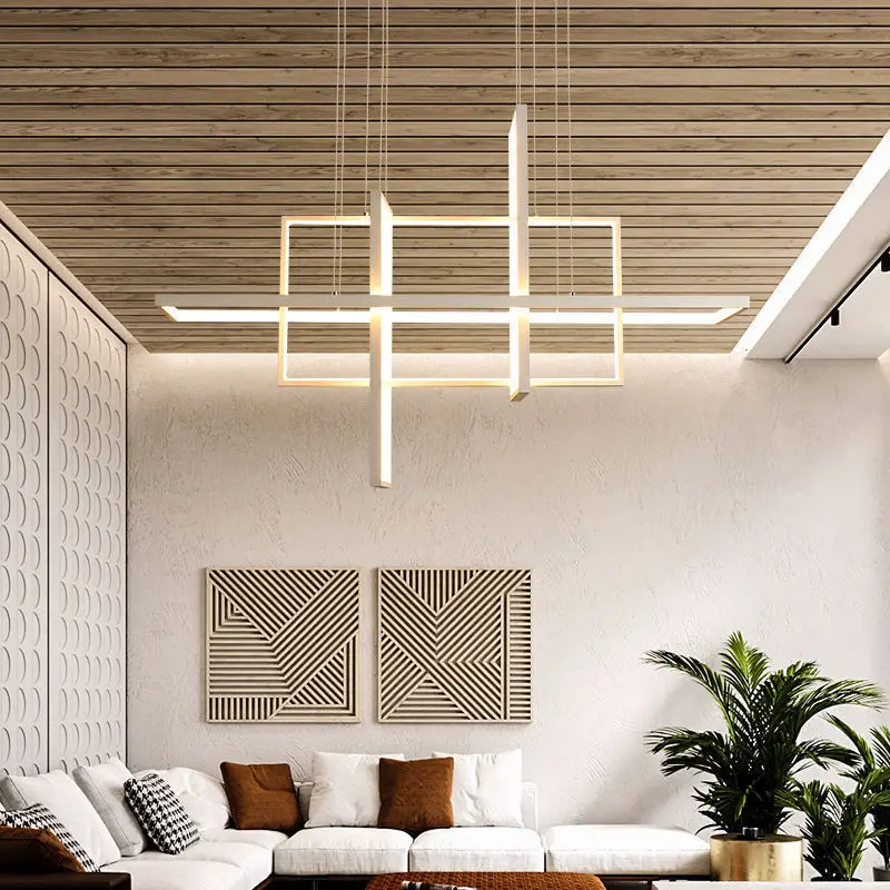 Modern Minimalist Rectangle LED Pendant Lights Dining Room Kitchen Chandeliers Home Decorations Hanging Lamps Fixtures