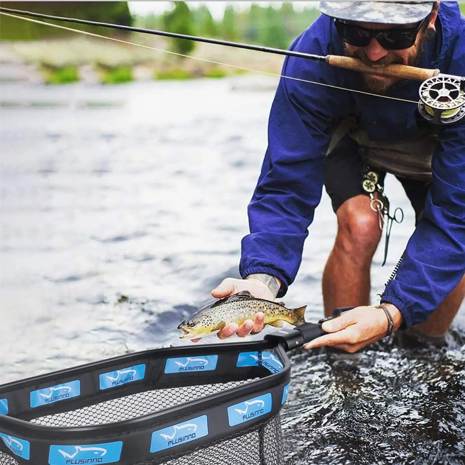 UFISH Floating Landing Net – Aluminum Frame, Rubberized Mesh – Freshwater & Saltwater – 29x18 Inches With Carabiner