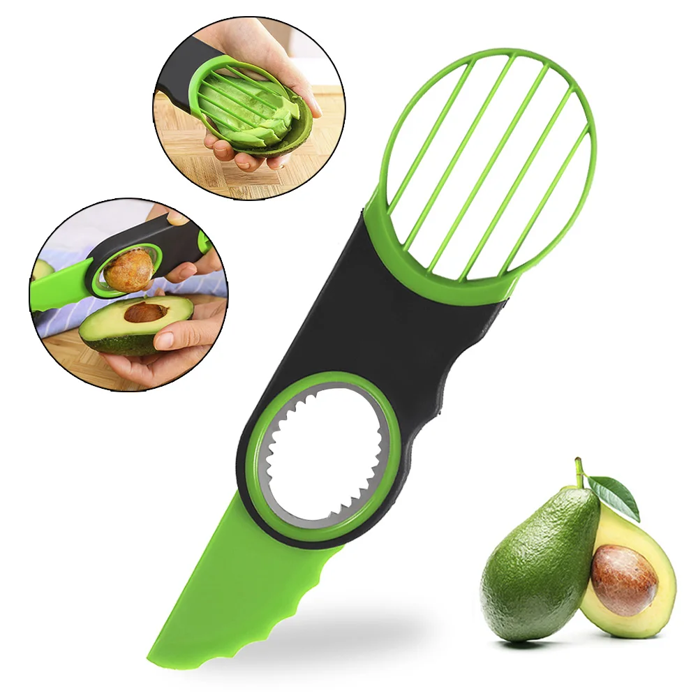 CHUANGOU 3 in 1 Avocado Affettatrice Taglio di Avocado Gadget di Cucina per Avocado Frutta e Verdura Pelapatate Verde 