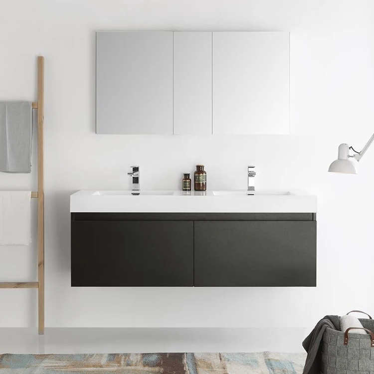 European Style Modern Floating Bath Top Double Sink Bathroom Sets Vanity Cabinet with Sink