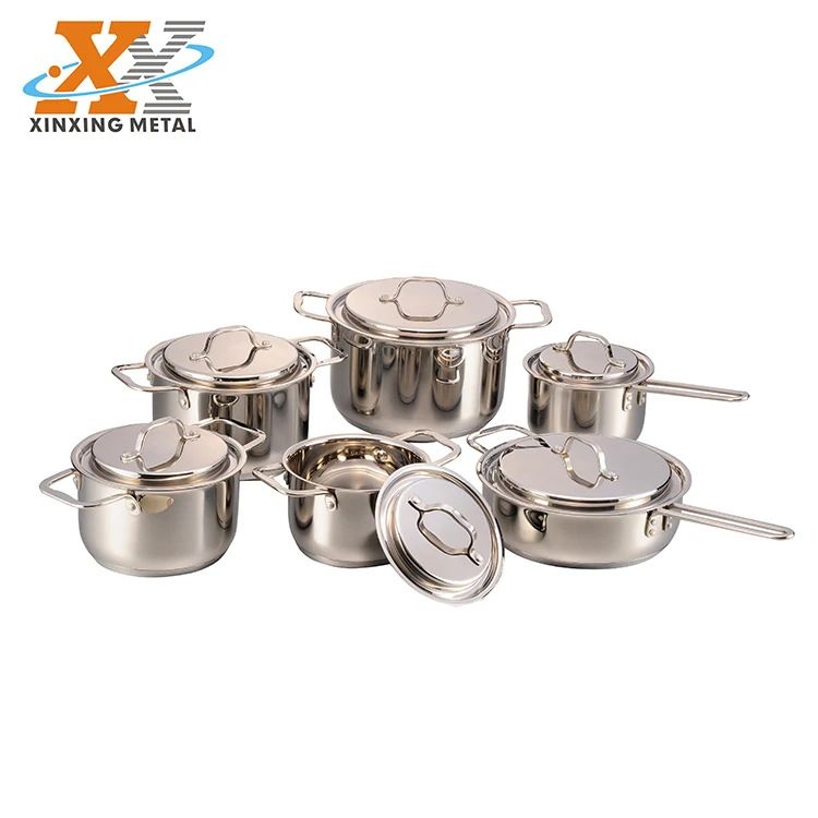 12Pcs Kitchen Ware Stainless Steel Soup Pot Sets Non Stick Cookware Set With Steel Lid manufacture