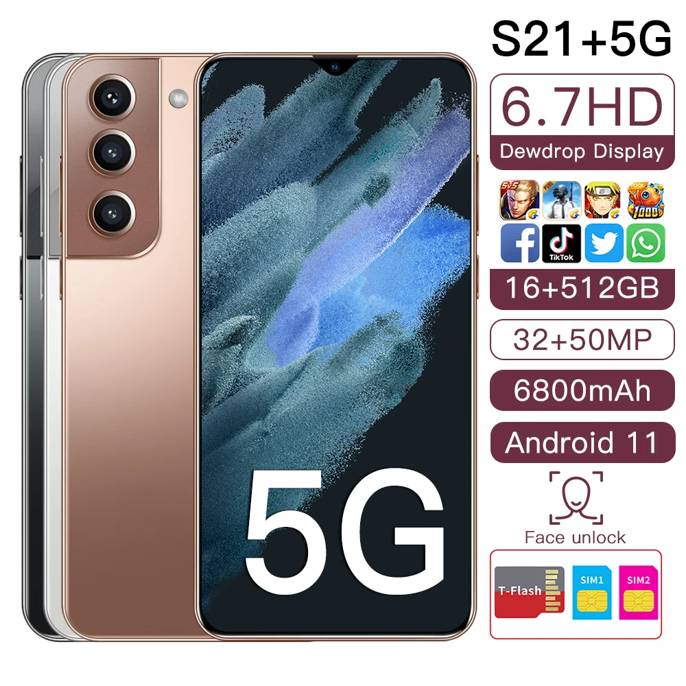 
 Android 11 Deca core S21 + 5G 32MP 50MP телефон 5G LTE оригинальный 6,7 дюймов смартфон 16 ГБ 512 Гб мобильный телефон  
