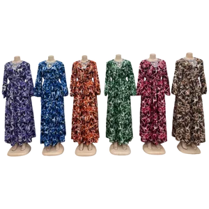 Wholesale New Women's Floral Crewneck Long Sleeve High Waist Elegant Printed Dress