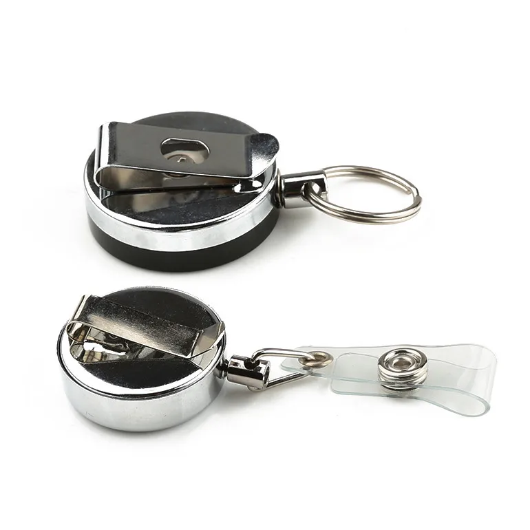 Wintape, Круглый выдвижной металлический держатель для карт с логотипом на заказ, с цепочкой для ключей