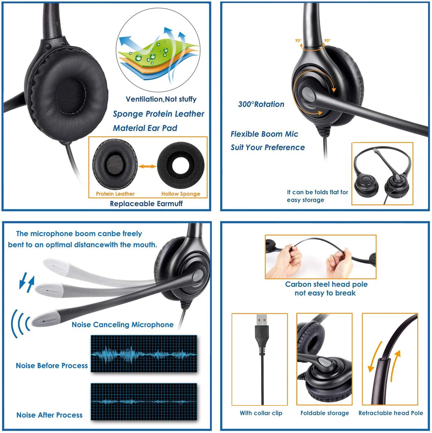 Computer Earphone Call Center Usb Headset Usb Connect Headphones With