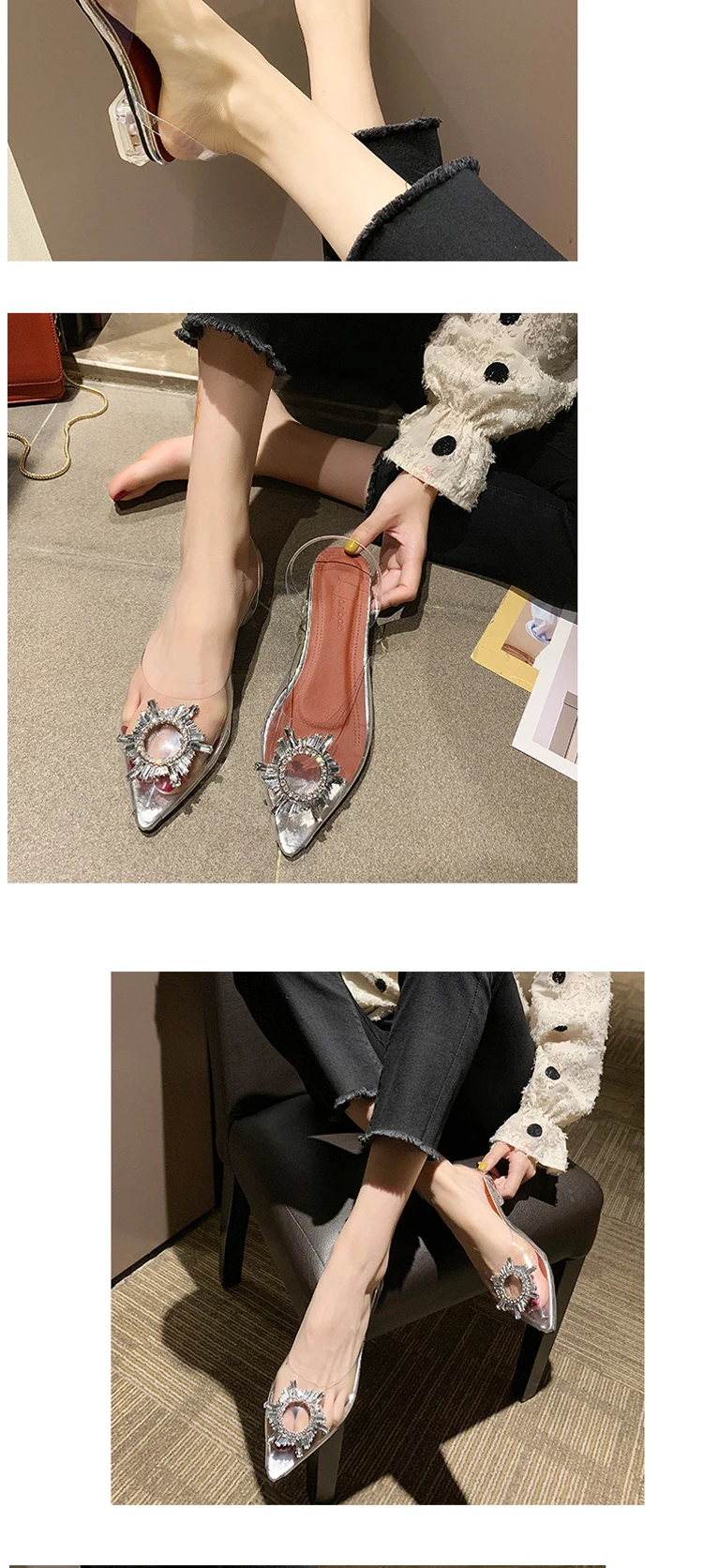 Transparent PVC Pointed Clear Crystal High Heel Sandal.