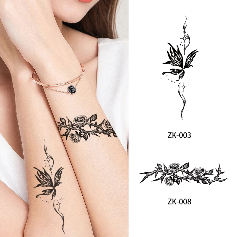 New Waterproof Semi-Permanent Lace Butterfly Pistol Chain Pattern Herbal Inspired Tattoo Stickers
