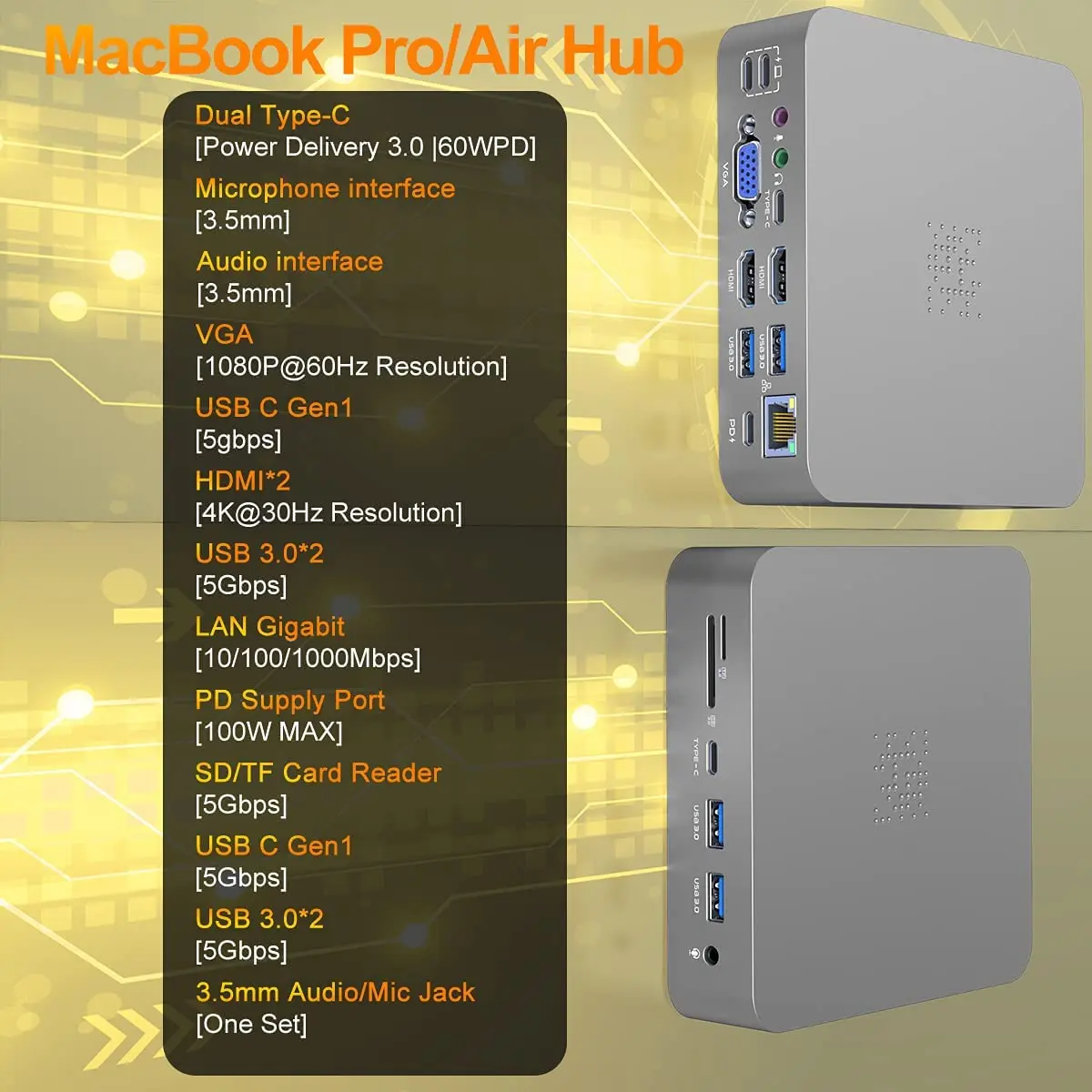 OEM USB C Dongle to Dual HDMI VGA 100WPD 4K Triple Display Mac Pro HDMI Adapter Mac Pro Docking Station
