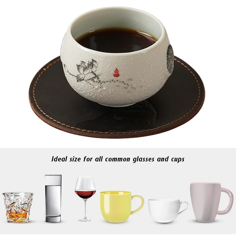 Высокое качество заказное лого бизнес-подарок из кожи с натуральным лицевым покрытием, наборы подставок из журнальный столик коврик циновка чашки Раэль теплые подставки