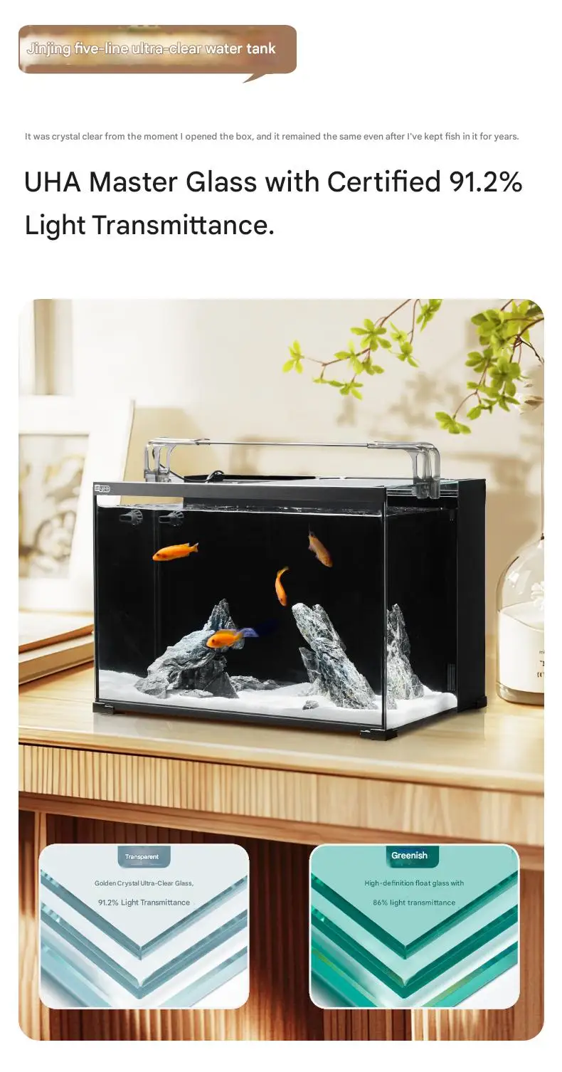 YEE Wholesale Custom Fish Tank Ultra White Glass Clear Desktop Ecological Aquarium Tank With Cover product detail 7