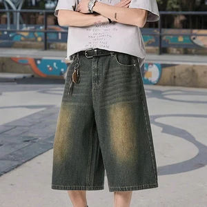 OEM & ODM Men's Summer Casual Shorts Vintage Washed Cropped Jeans Breathable Denim Mid Half-elastic