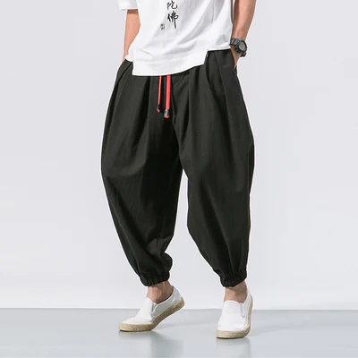Summer Style Harem Pants Men Chinese Style Casual Loose Cotton Linen Sweatpants Jogger Pants Streetwear Trousers