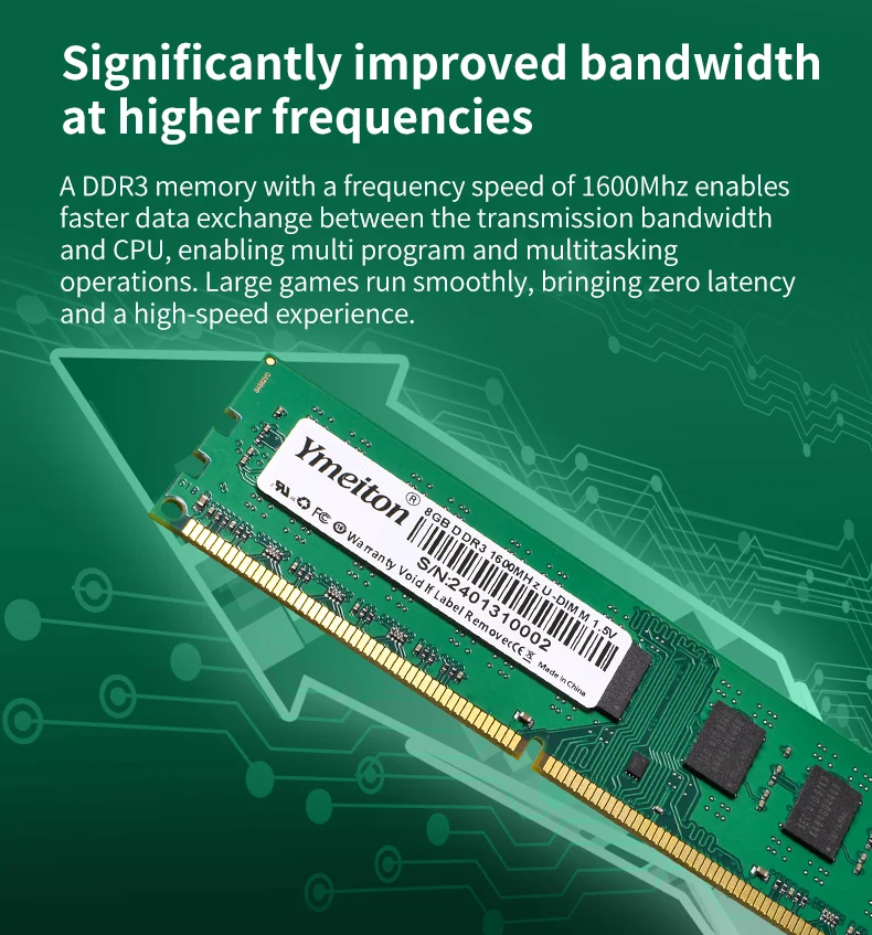 8GB RAM DDR3 Memorias DDR3L for Desktop Computer 1600HZ RAM Memory DDR3 4G and Cooling Fin Ymeiton High Quality RAM for PC Game