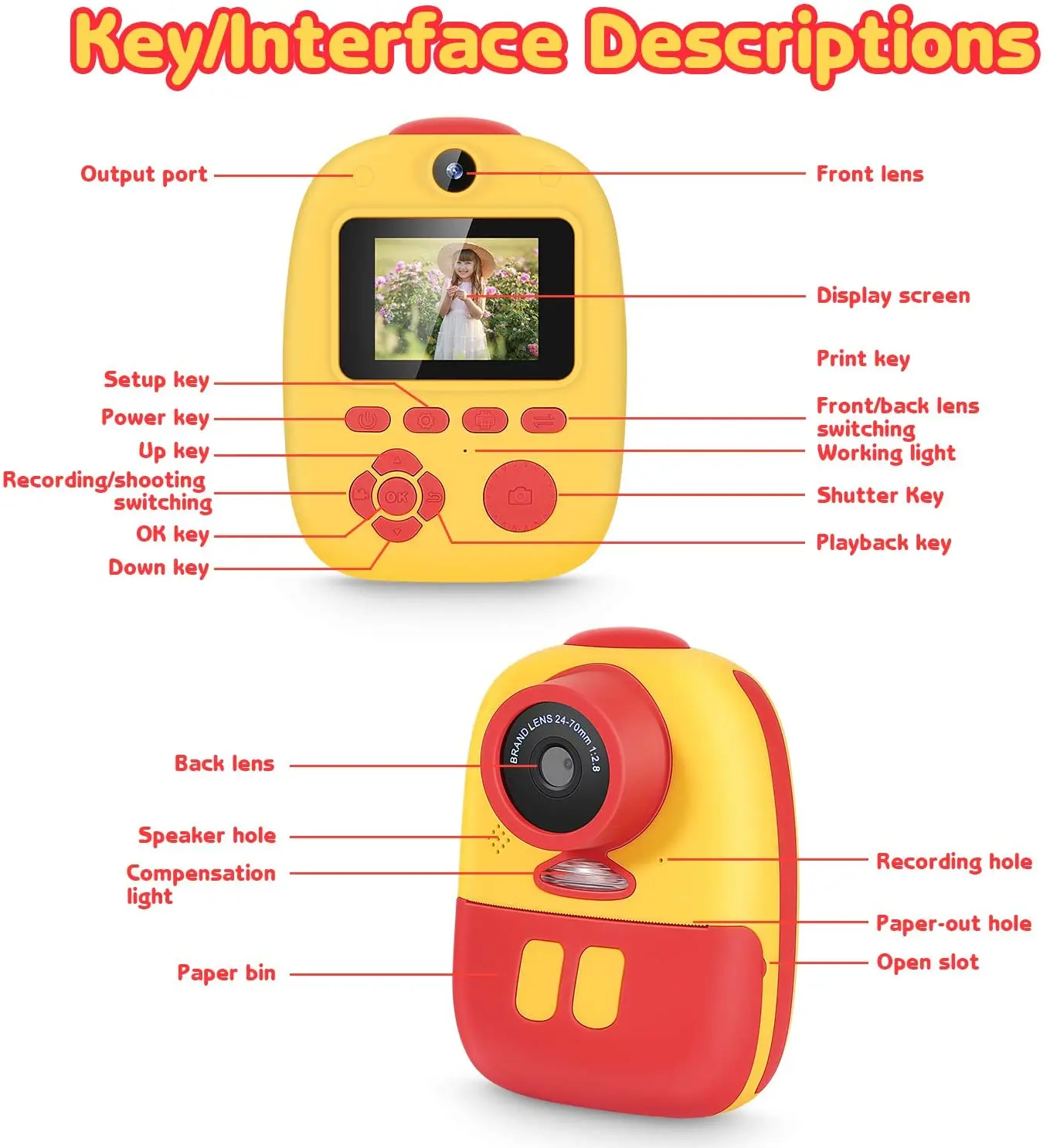 Digital Print Camera with 1080P Rechargeable Kids Camera Instant Fun Camera for Kids Christmas