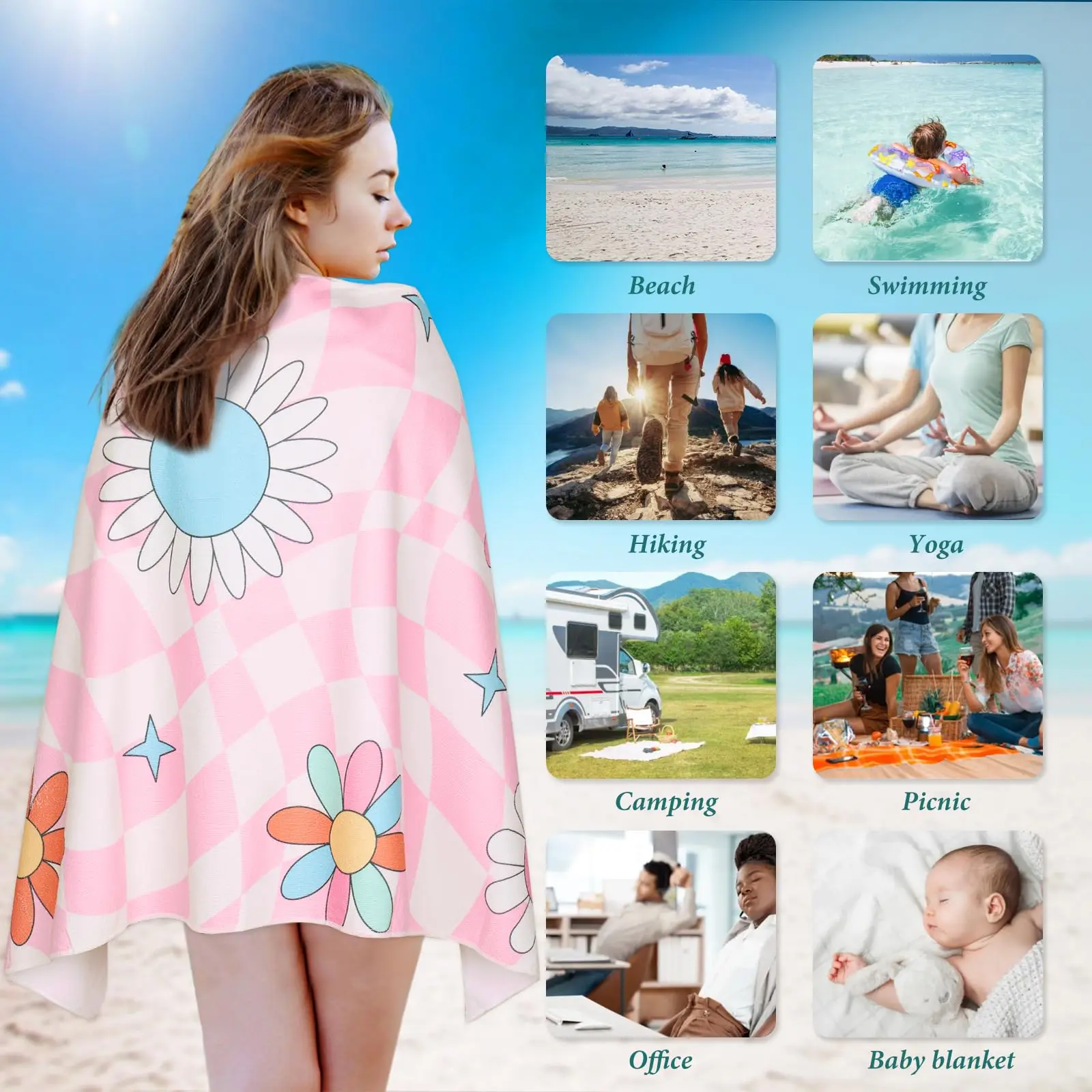 Microfiber Oversized Beach Towel Quick Dry Sand Proof Absorbent Compact Blanket Lightweight for Swimming Sports Beach manufacture