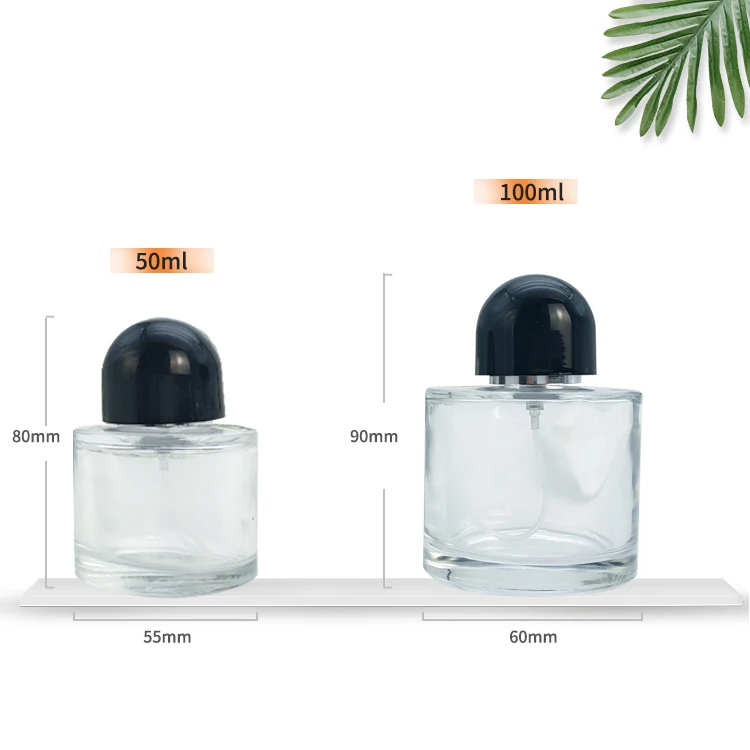 Fast Delivery 50ml 100ml Column Shape Empty clear Glass Perfume Bottle with Black Ball Lid and logo Custom
