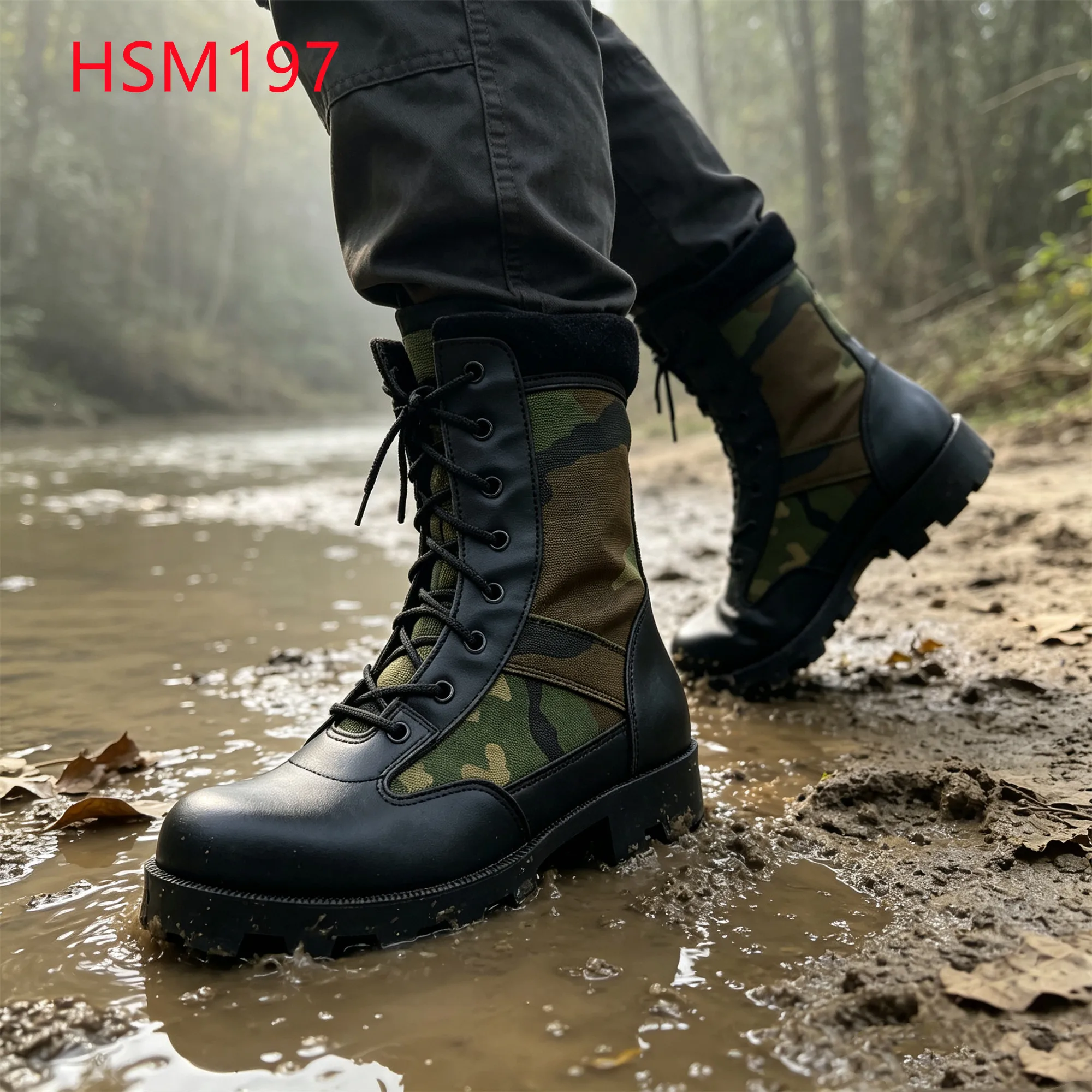 LXG,Southeast Asia Woodland Camo Camouflage Hua Singh Hunting Boots Padded Suede Leather Collar Design 8'' Jungle Boots HSM120